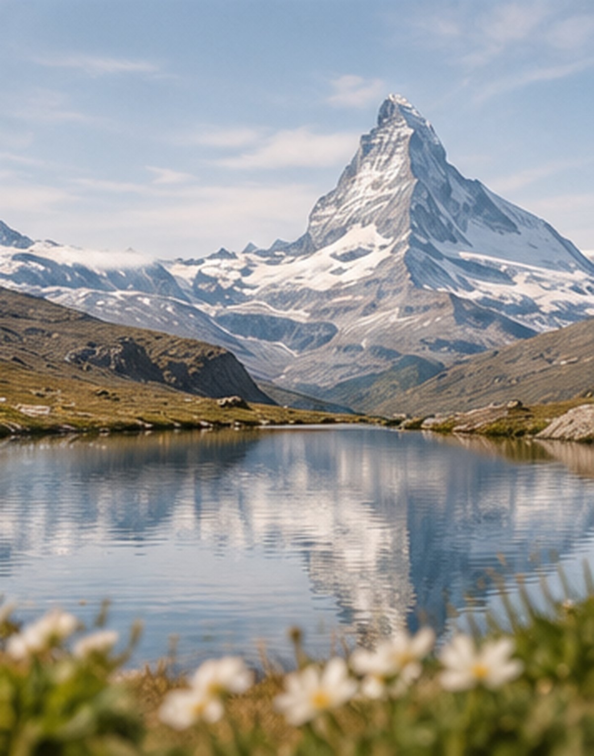 The Matterhorn reflected in a mountain lake